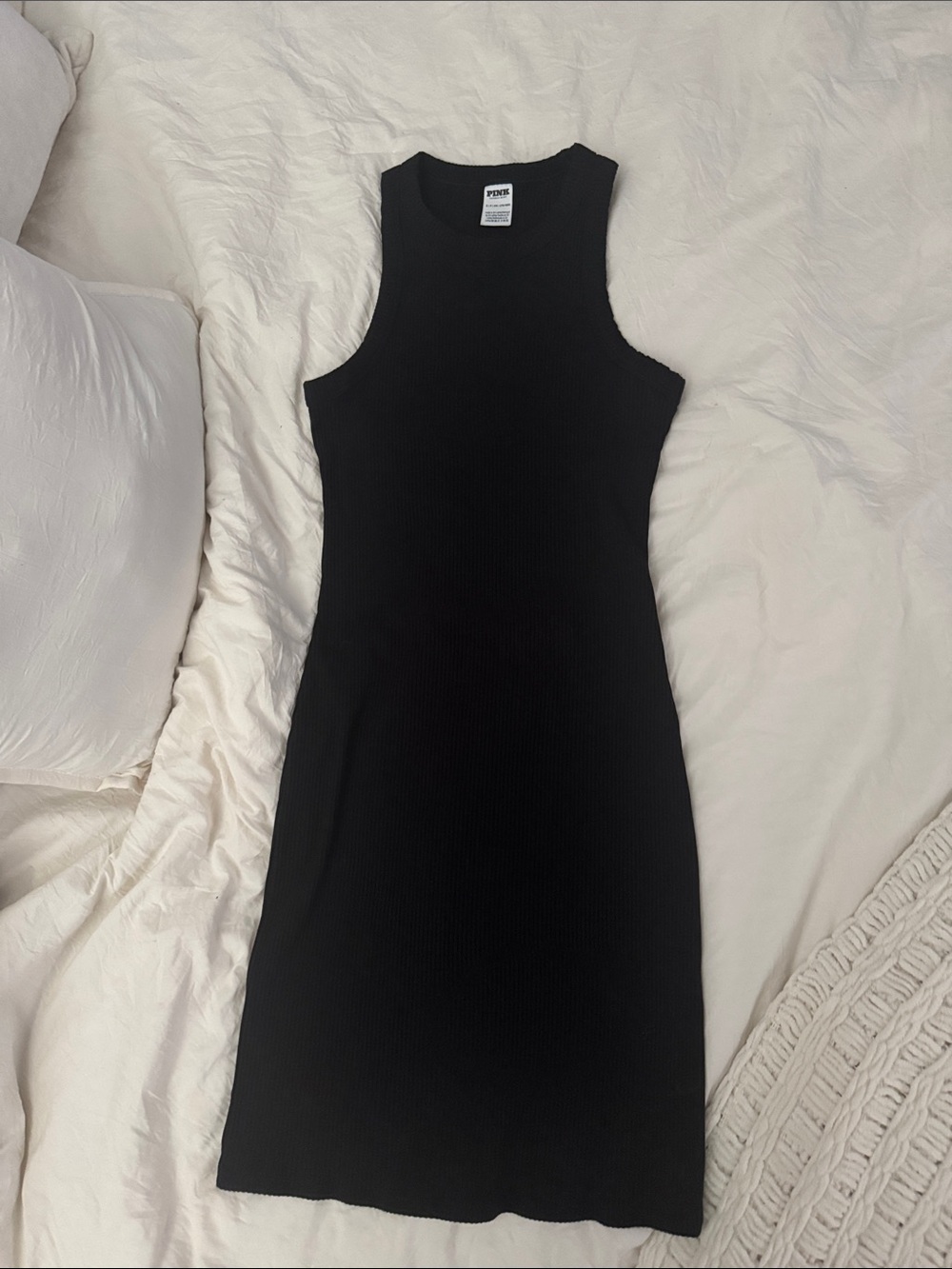 PINK Ribbed Sleeveless Black Tank Top Dress